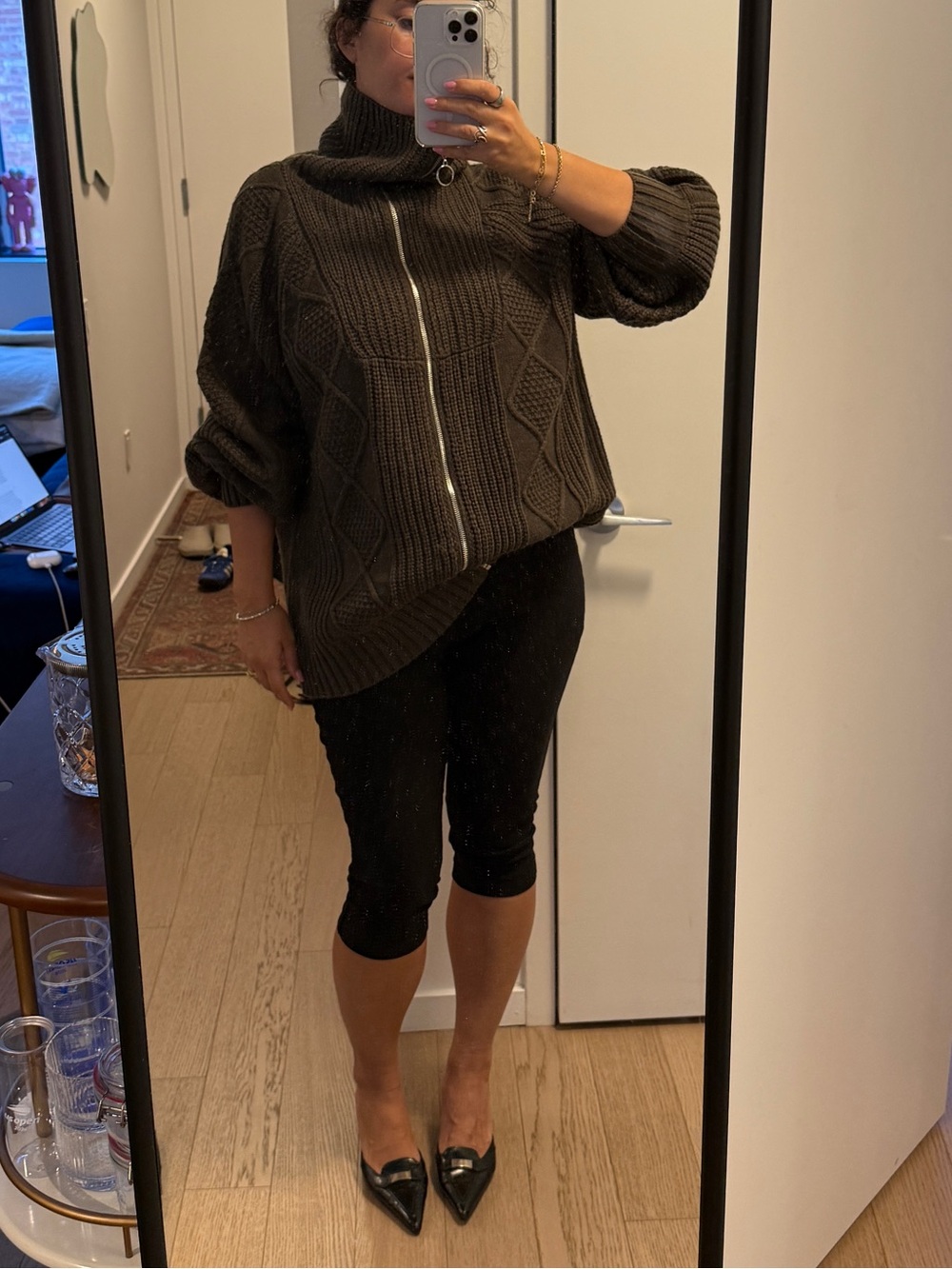 Unbranded oversized funnel neck cable knit sweater